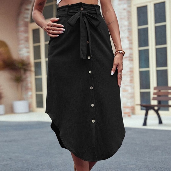 Boho Button up Belted Office Work Skirt - Picture 3 of 10